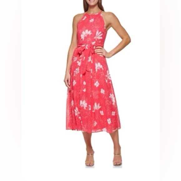 Dkny Dresses & Skirts - DKNY Floral Print Chiffon Halter Neck Sleeveless Tie Waist MIDI Dress